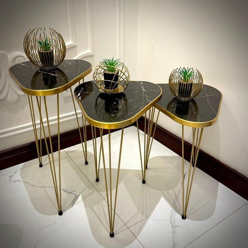 Luxury White Marble Nesting Tables Set - Golden Hairpin Legs (Set of 3) | Premium Living Room Furniture