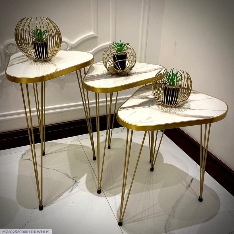 Luxury White Marble Nesting Tables Set - Golden Hairpin Legs (Set of 3) | Premium Living Room Furniture