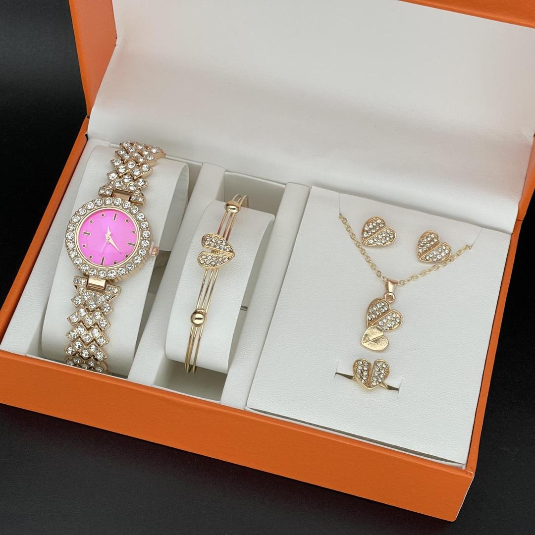 Cross-border explosive sale of women's watches diamond accessories 5pcs suit new gem quartz watch wome
