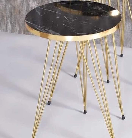 "Luxury Black Marble Side Table with Golden Metal Legs - Modern Accent Table for Living Room"