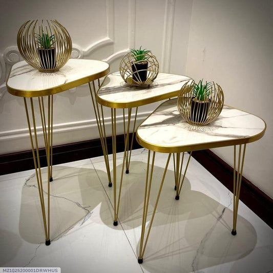 Luxury White Marble Nesting Tables Set - Golden Hairpin Legs (Set of 3) | Premium Living Room Furniture